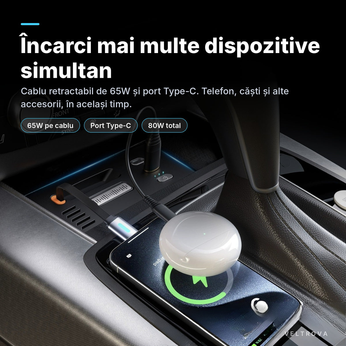 Încărcător Auto dedicat 80W cu difuzor de parfum pentru Audi A6 C7 / A7 4G (2011-2018)