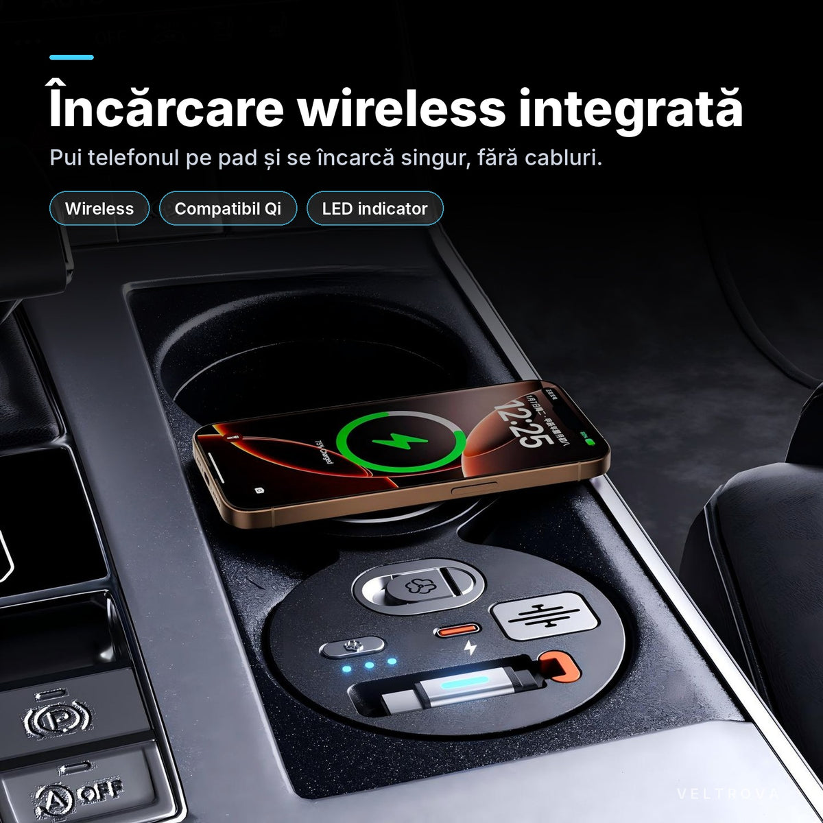 Încărcător Auto dedicat 130W cu Încărcare wireless și difuzor de parfum pentru Audi Q7 4M facelift / SQ7 / Q8 / RS Q8 (2019-2025)