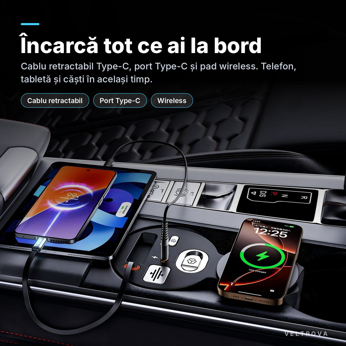 Încărcător Auto dedicat 130W cu Încărcare wireless și difuzor de parfum pentru Audi Q7 4M facelift / SQ7 / Q8 / RS Q8 (2019-2025)