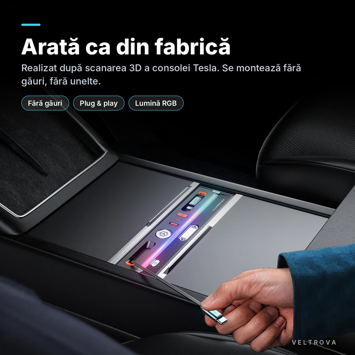 Încărcător Auto dedicat cu difuzor de parfum și lumină RGB pentru Tesla Model 3 Highland (2023-2025) / Model Y Juniper (2025)