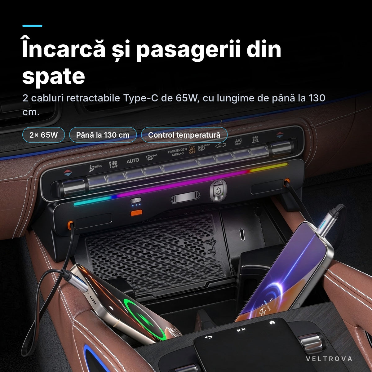 Încărcător Auto dedicat cu difuzor de parfum și lumină RGB pentru Mercedes GLE V167 / GLS X167 (2019-2025)