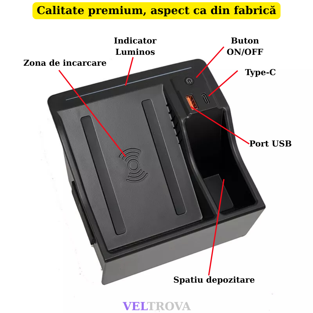 Suport telefon Smart / Statie de incarcare wireless montaj OEM dedicat plug&play pentru Audi A4 / A5 / S4 / S5 / RS4 / RS5 (2016–2023)