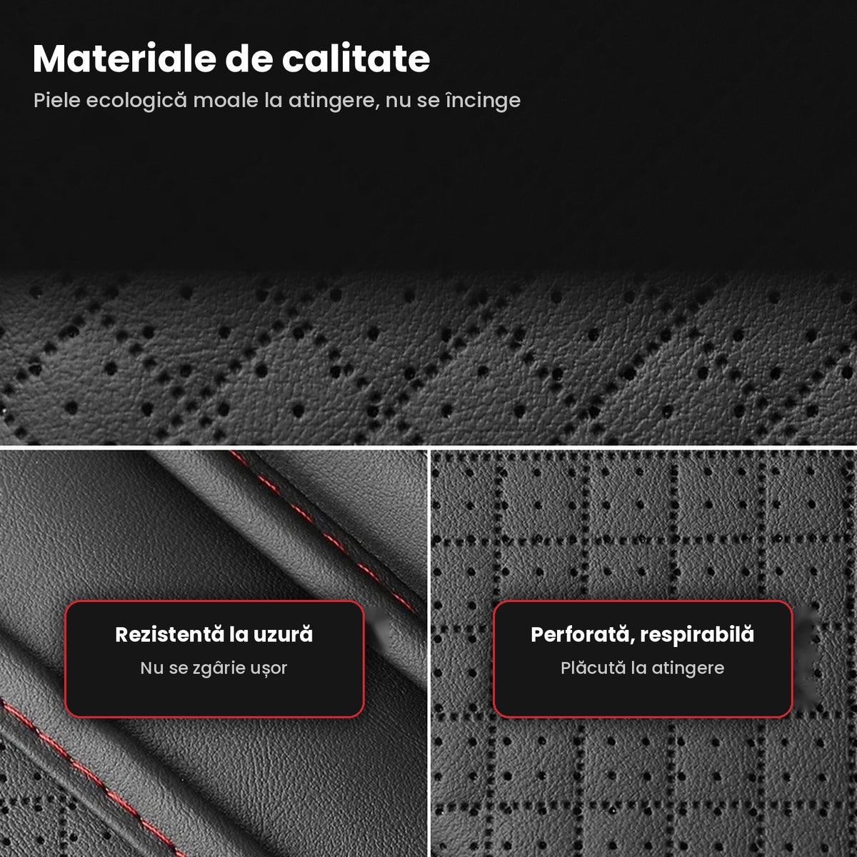 Husă Cotieră Auto cu Buzunar de Depozitare, Piele Ecologică Perforată, Negra