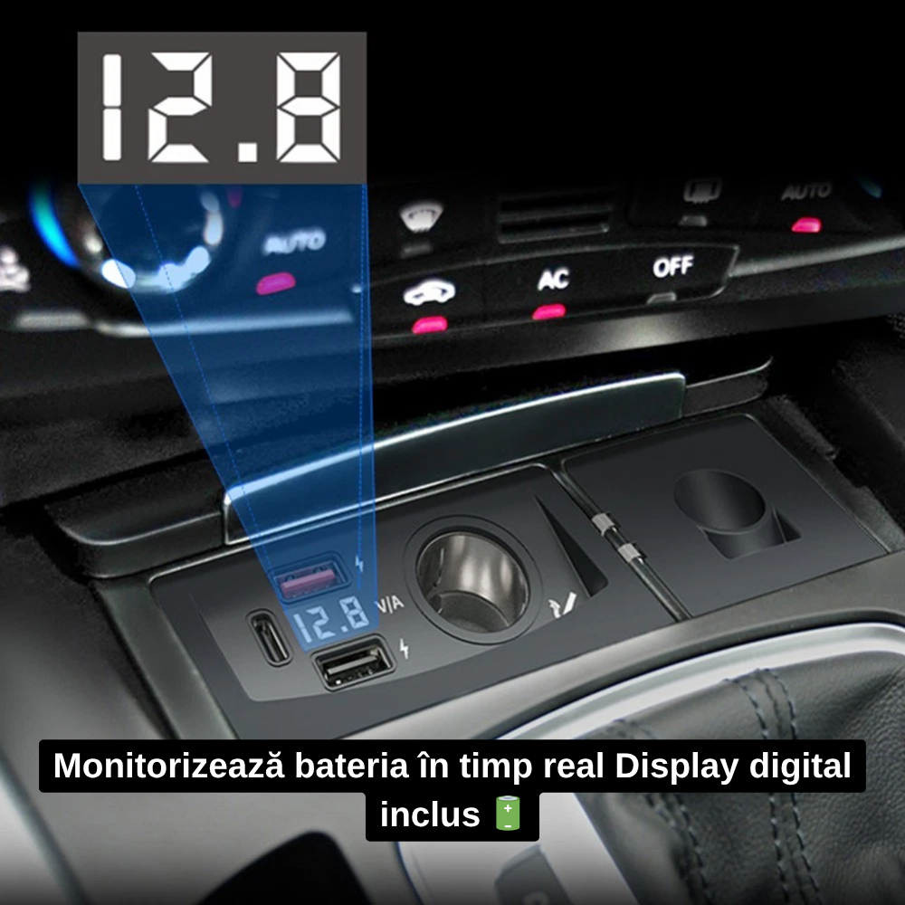 Încărcător Auto dedicat cu USB Fast Charging pentru Audi A4/A5/Q5 2008-2016 — Plug & Play în loc de Scrumieră | QC3.0 + Type-C PD2.0/3.0