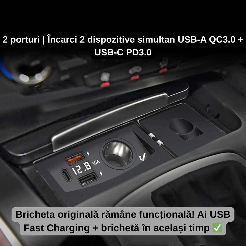 Încărcător Auto dedicat cu USB Fast Charging pentru Audi A4/A5/Q5 2008-2016 — Plug & Play în loc de Scrumieră | QC3.0 + Type-C PD2.0/3.0