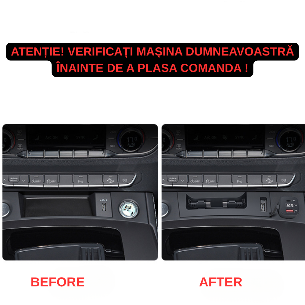 Încărcător Auto dedicat cu cabluri retractabile Fast Charging pentru Audi Q5 2018-2025 — Plug & Play în loc de Scrumieră | QC3.0 + Type-C PD2.0/3.0