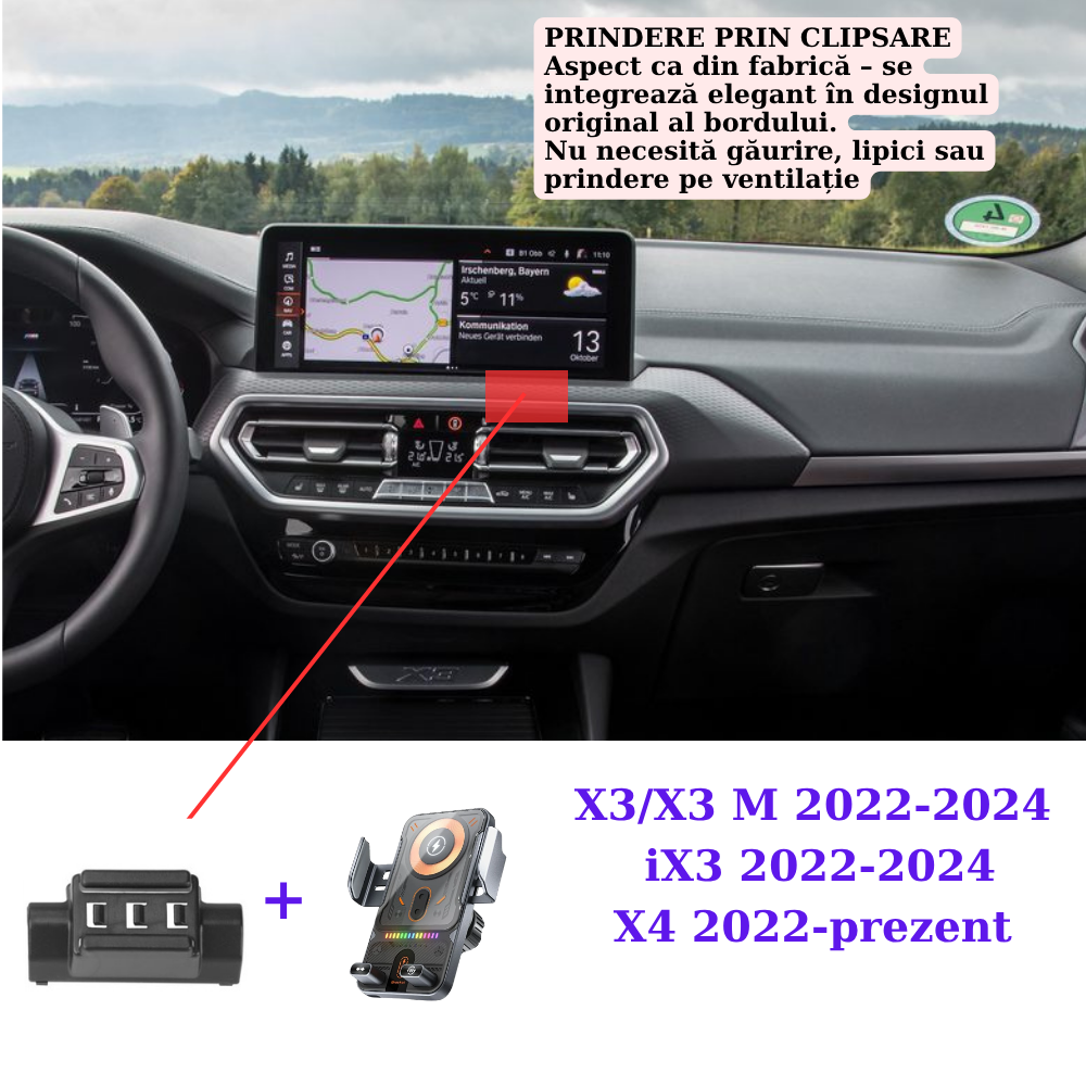 Smart phone holder with dedicated OEM grip for BMW X3/X4/iX3 2022-PRESENT