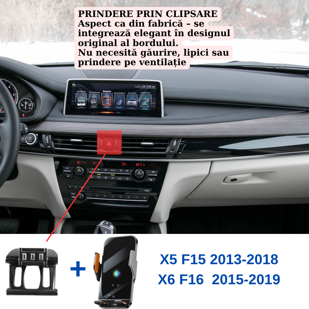Suport telefon Smart cu prindere dedicata OEM pentruBMW X5/X6 F15/F16 2014-2019