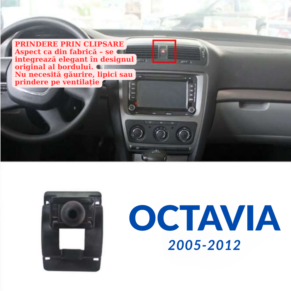 Smart phone holder with dedicated OEM grip for Skoda Octavia 2005-2012