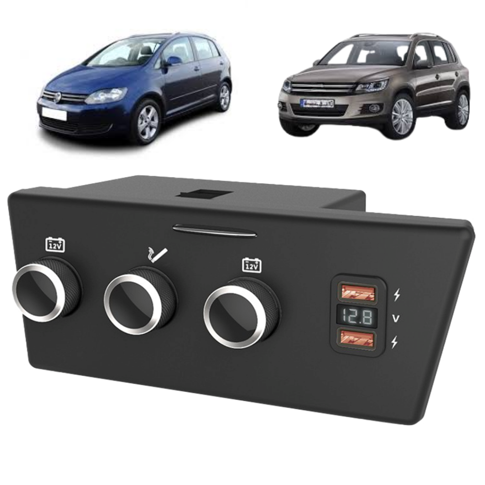 Încărcător Auto dedicat cu USB Fast Charging pentru Volkswagen Tiguan 2007–2015/Golf plus 2005-2015 — Plug & Play în loc de Scrumieră | QC3.0 + Type-C PD2.0/3.0