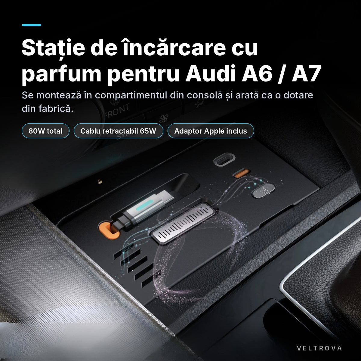 Încărcător Auto dedicat 80W cu difuzor de parfum pentru Audi A6 C7 / A7 4G (2011-2018)
