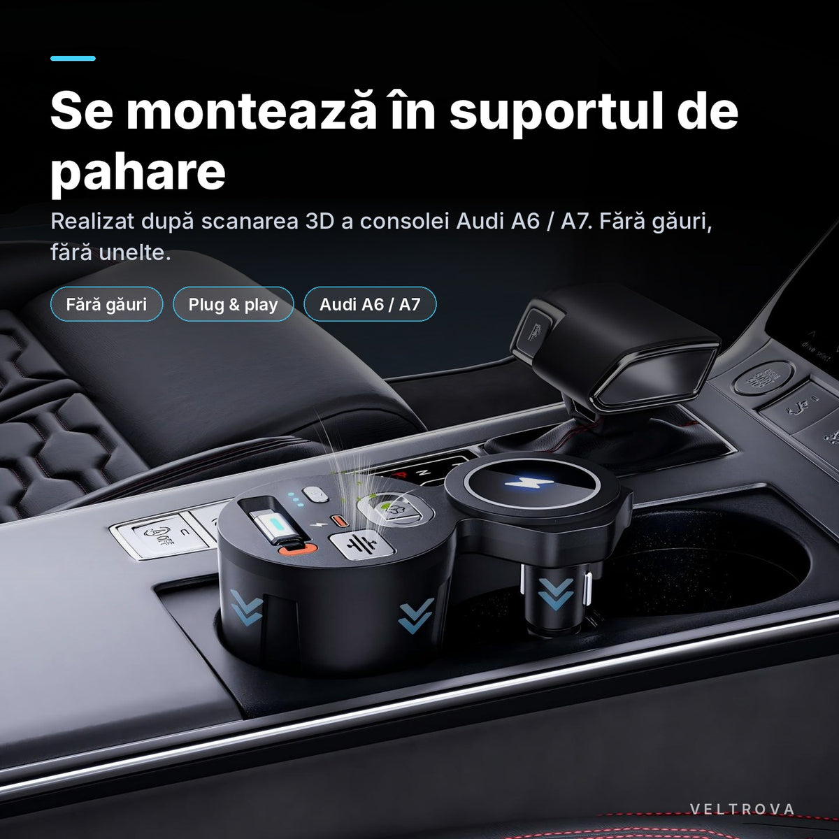 Încărcător Auto dedicat 135W cu Încărcare wireless și difuzor de parfum pentru Audi A6 C8 / A7 4K (2018-2025)
