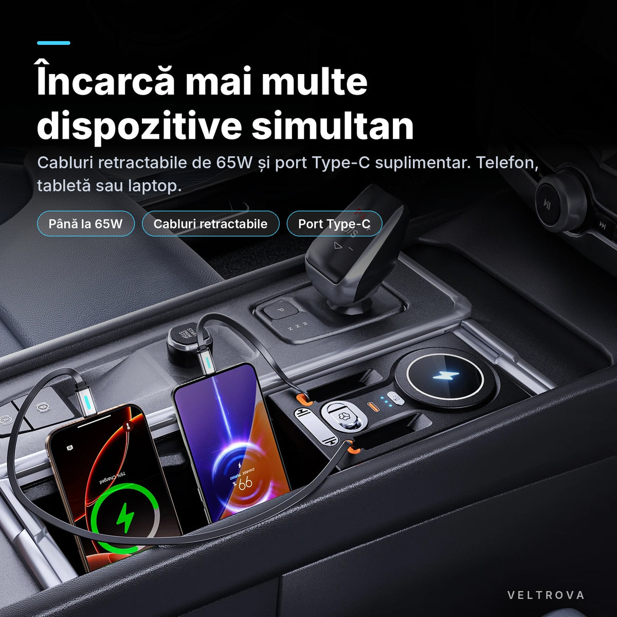 Încărcător Auto dedicat 135W cu Încărcare wireless și  difuzor de parfum pentru Volvo XC90 / XC60 / S90 / V90 / S60 / V60 (2015-2025)
