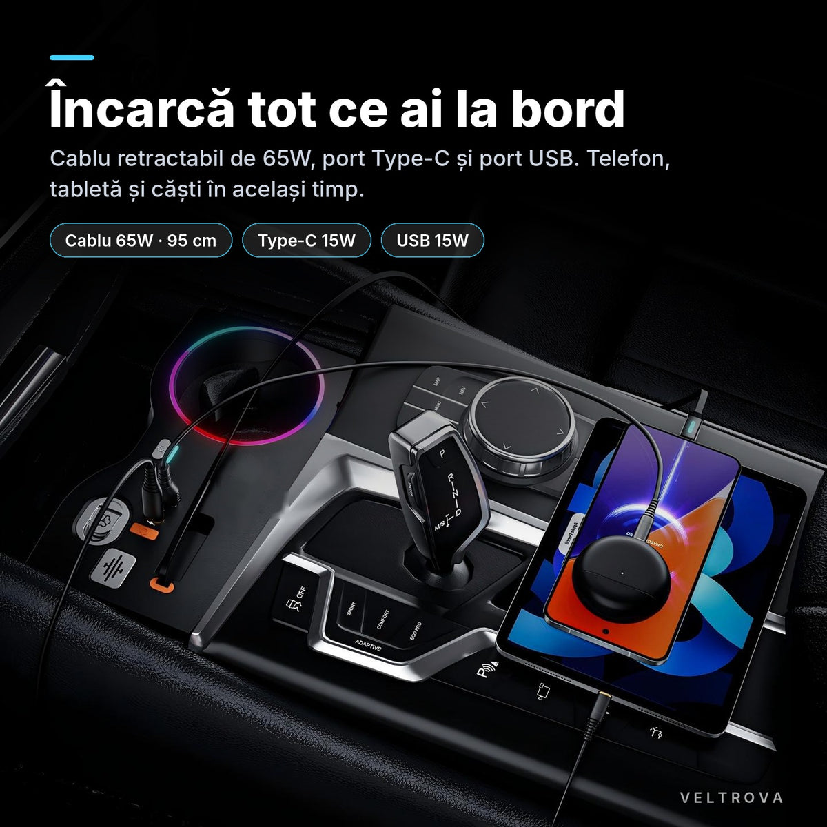 Încărcător Auto dedicat cu difuzor de parfum și lumină RGB pentru BMW Seria 5 G30 / G31 și Seria 6 GT G32 (2017-2024)