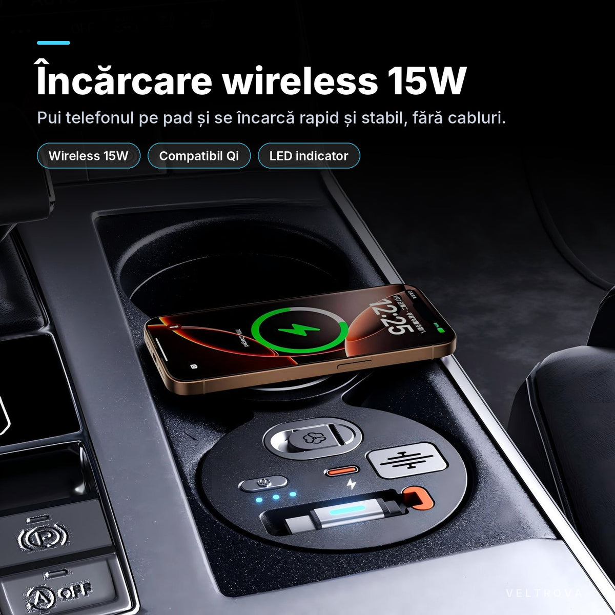 Încărcător Auto dedicat 135W cu Încărcare wireless și difuzor de parfum pentru Audi A6 C8 / A7 4K (2018-2025)