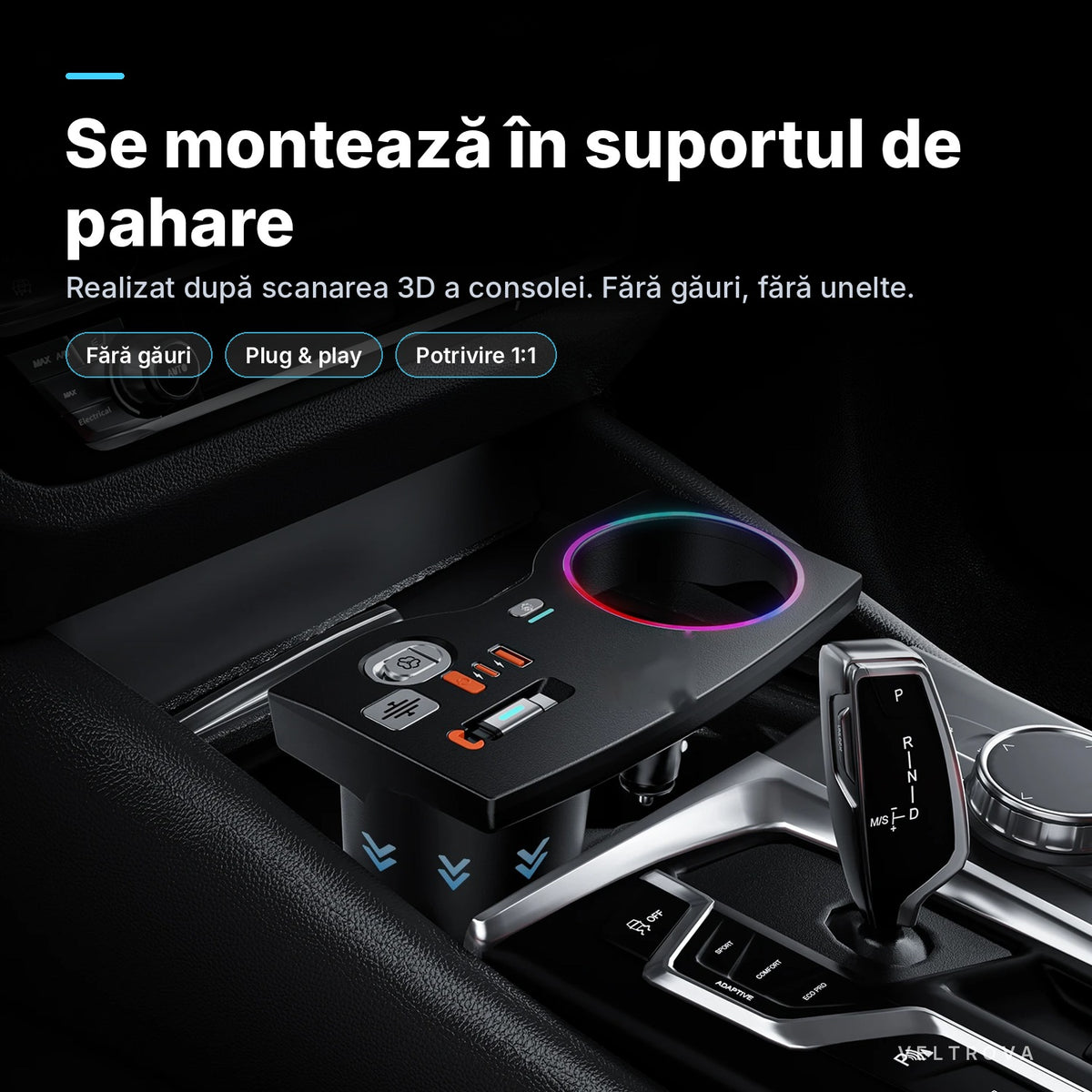 Încărcător Auto dedicat cu difuzor de parfum și lumină RGB pentru BMW Seria 5 G30 / G31 și Seria 6 GT G32 (2017-2024)