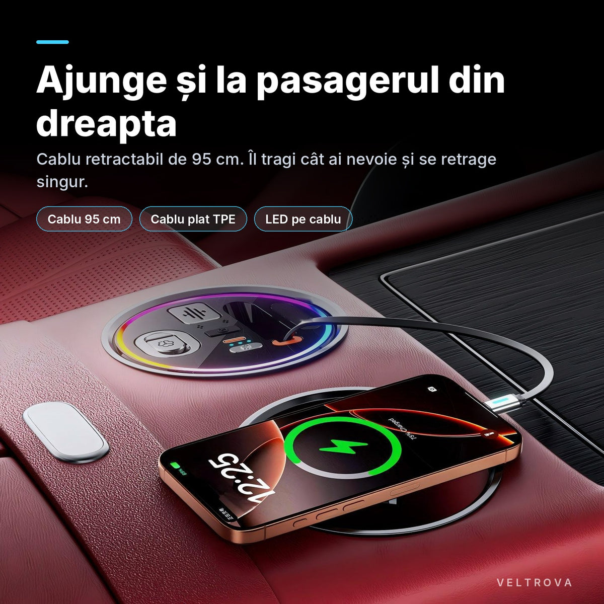 Încărcător Auto dedicat pentru suportul de pahare 130W cu difuzor de parfum și lumină RGB