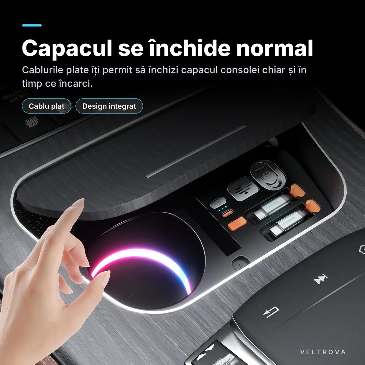 Încărcător Auto dedicat 145W, Încărcare wireless, difuzor de parfum și lumină RGB pentru Mercedes C W205 / E W213 / CLS C257 / S W222 / GLC X253 / G W463