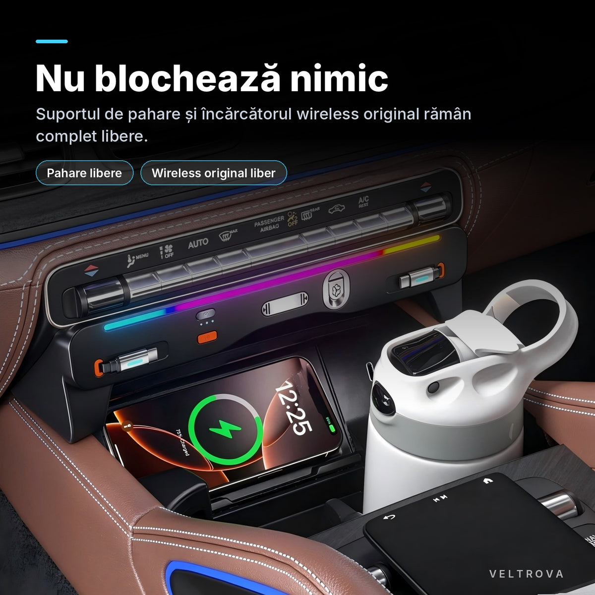 Încărcător Auto dedicat cu difuzor de parfum și lumină RGB pentru Mercedes GLE V167 / GLS X167 (2019-2025)