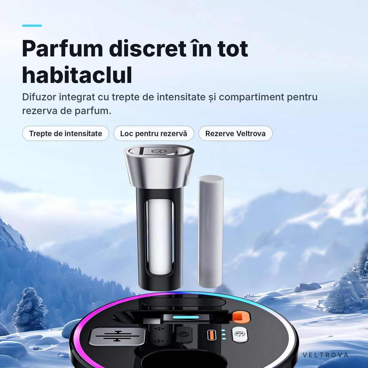 Încărcător Auto dedicat pentru suportul de pahare 130W cu difuzor de parfum și lumină RGB