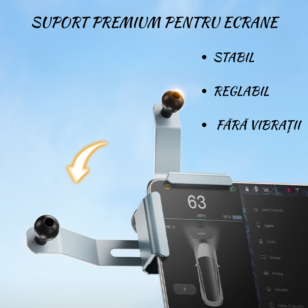 Suport Auto Magnetic din aliaj pentru TESLA si alte marci – Fixare Stabilă pentru Telefon | Universal, Ușor de Montat cu prindere pe coltul ecranului multimedia