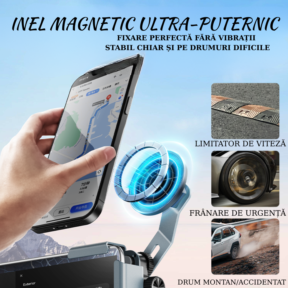 Suport Auto Magnetic din aliaj pentru TESLA si alte marci – Fixare Stabilă pentru Telefon | Universal, Ușor de Montat cu prindere pe coltul ecranului multimedia