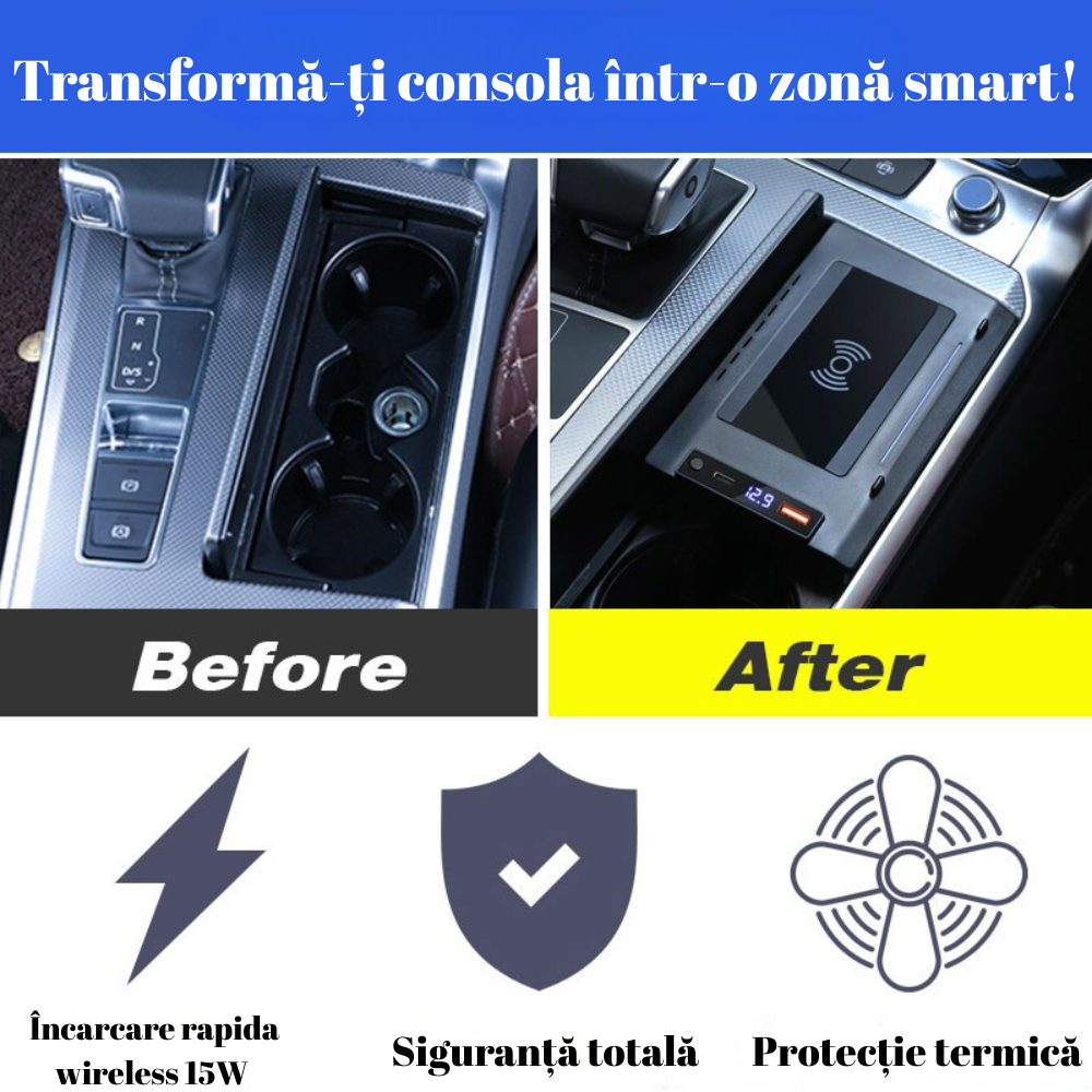 Suport telefon Smart / Statie de incarcare wireless montaj OEM dedicat plug&play  pentru Audi A6/A7/S6/S7/RS6/RS7 2018-2023