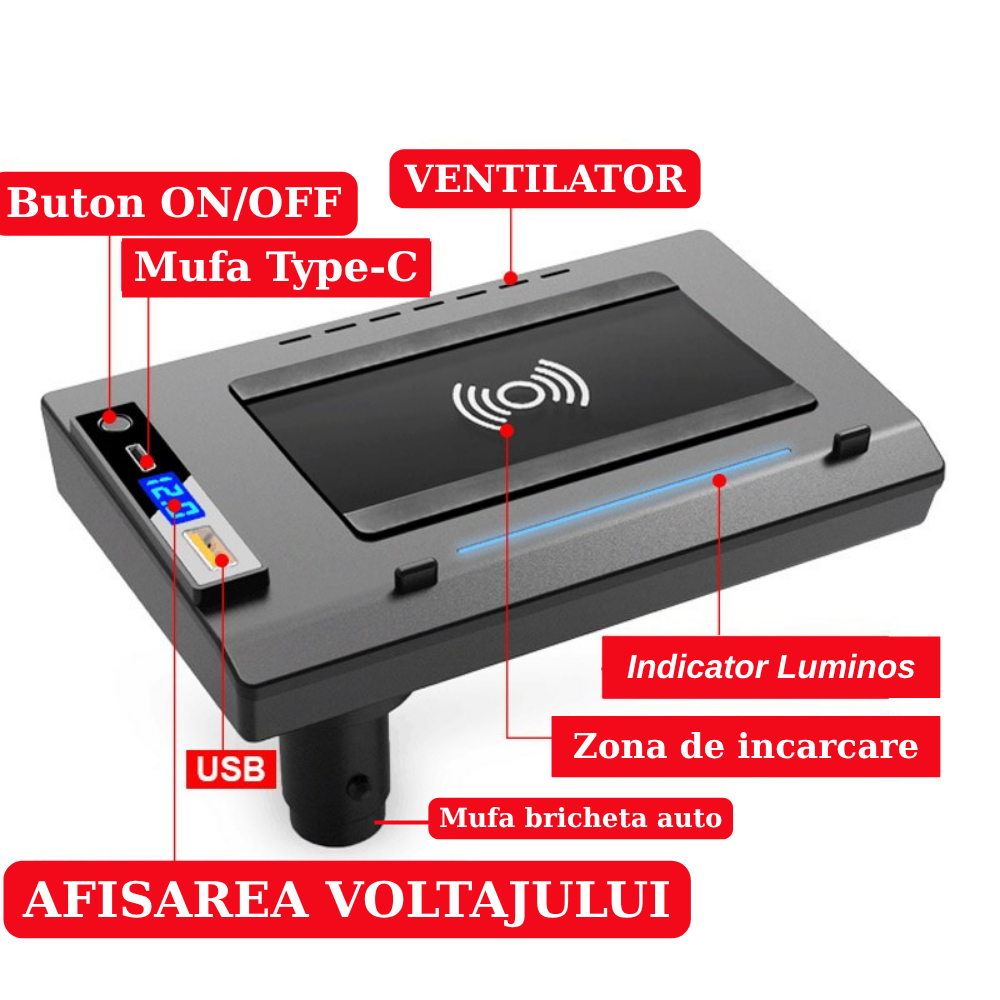 Suport telefon Smart / Statie de incarcare wireless montaj OEM dedicat plug&play  pentru Audi A6/A7/S6/S7/RS6/RS7 2018-2023