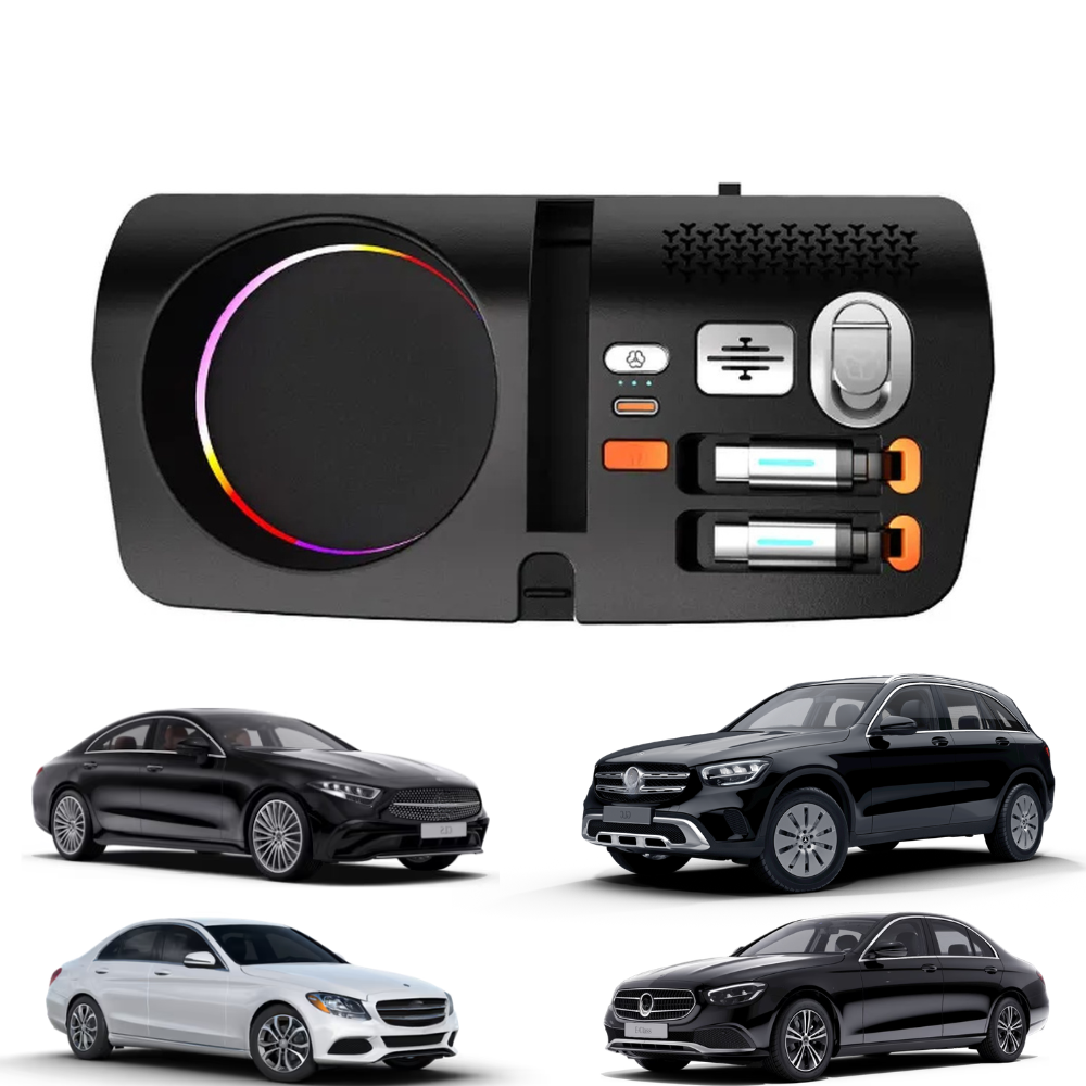 Încărcător Auto dedicat 145W, Încărcare wireless, difuzor de parfum și lumină RGB pentru Mercedes C W205 / E W213 / CLS C257 / S W222 / GLC X253 / G W463