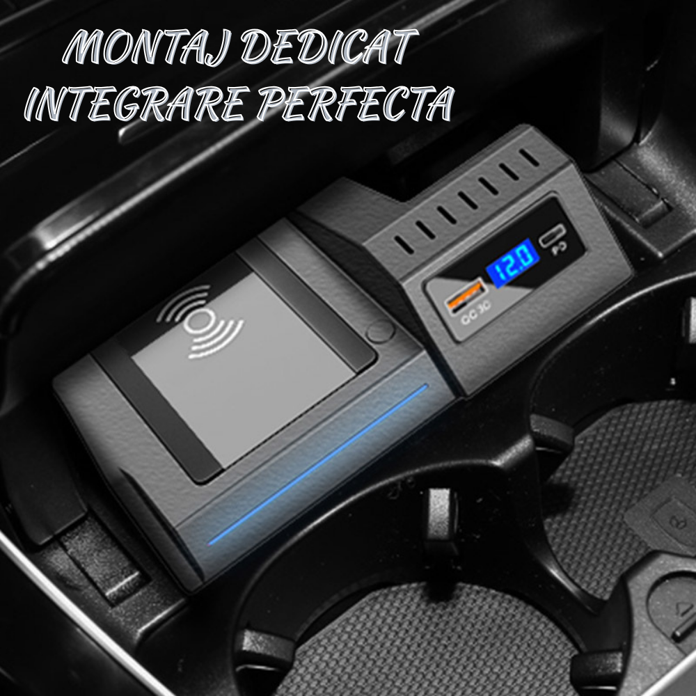 Încărcător wireless VELTROVA pentru Mercedes C Class/GLC W205 C43 C63 GLC43 GLC63, 15W, 2 porturi, montaj Plug&Play