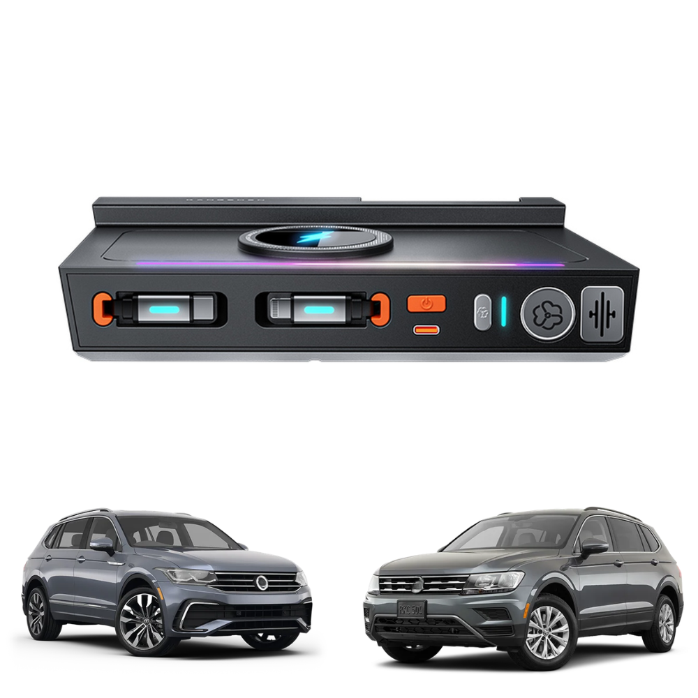 Încărcător Auto dedicat 135W cu Încărcare wireless, parfum și lumină RGB pentru VW Tiguan (2017-2024)