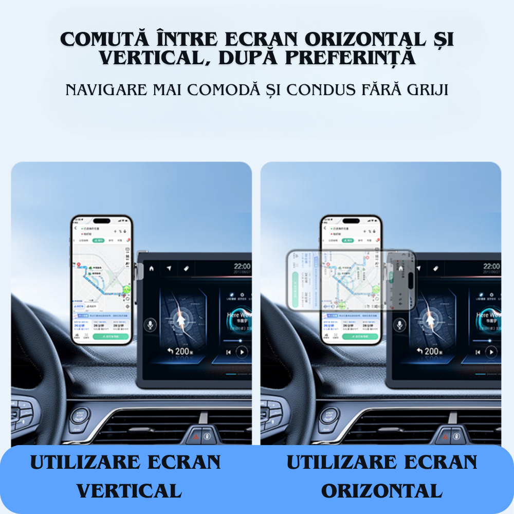 Suport Auto Magnetic cu Încărcare Wireless pentru TESLA si alte marci – Prindere pe Ecranul Multimedia