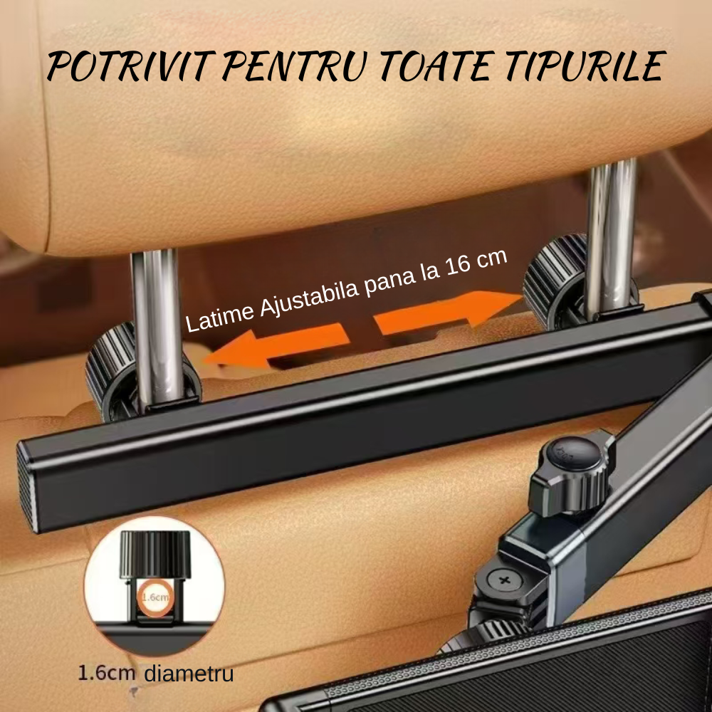 Suport Auto Tabletă si telefoane  pentru Tetieră – Universal, Reglabil, Aluminiu