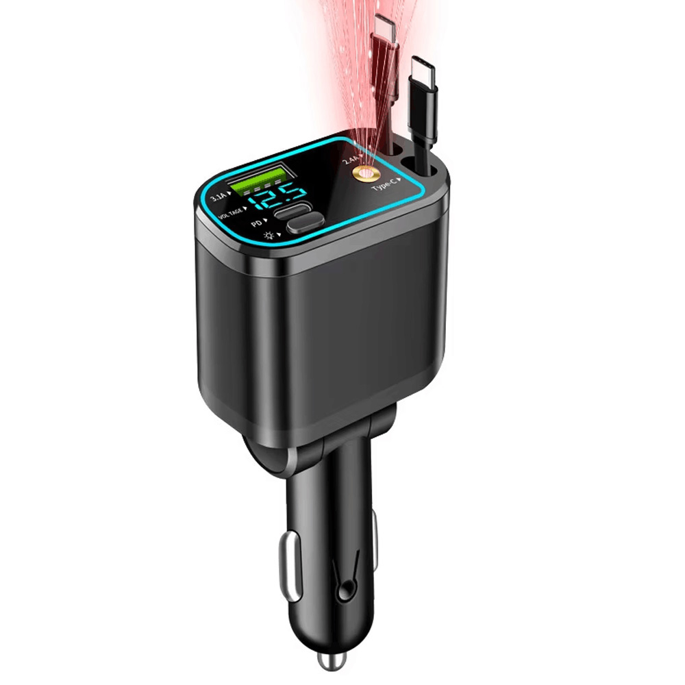 5-in-1 Car Charger with Retractable Cable, Fast Charging &amp; Starlight Projection