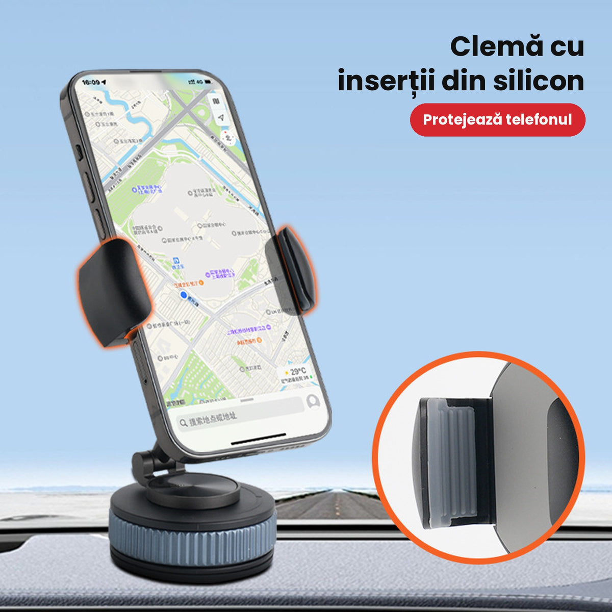 Suport Telefon Auto Universal cu Ventuză cu Gel, Unghi Reglabil