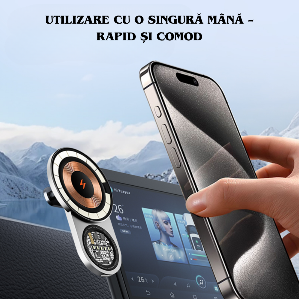 Suport Auto Magnetic cu Încărcare Wireless pentru TESLA si alte marci – Prindere pe Ecranul Multimedia
