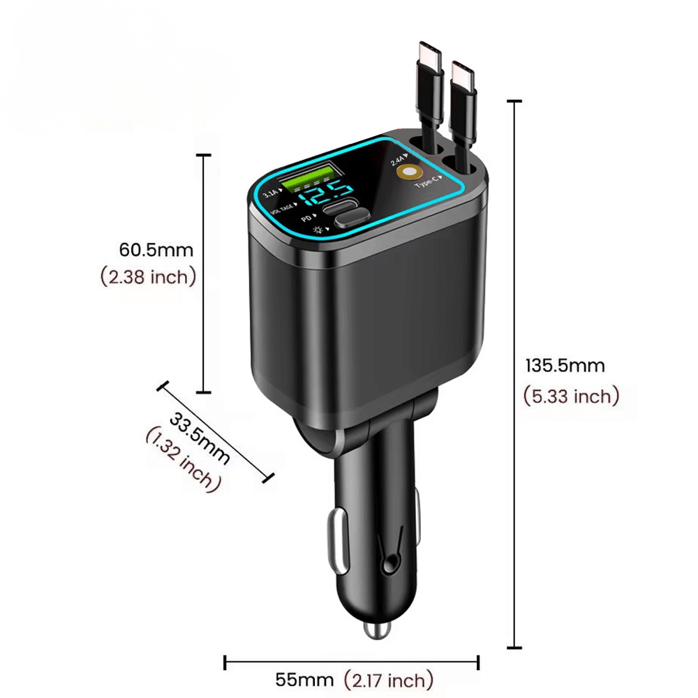 5-in-1 Car Charger with Retractable Cable, Fast Charging &amp; Starlight Projection