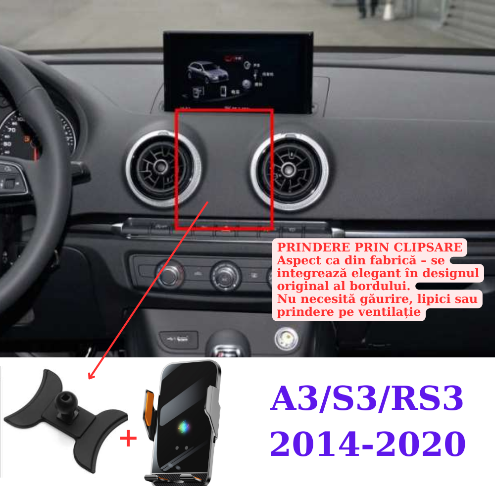 Suport telefon Smart cu prindere dedicata OEM pentru Audi A3/S3/RS3 2014-2020