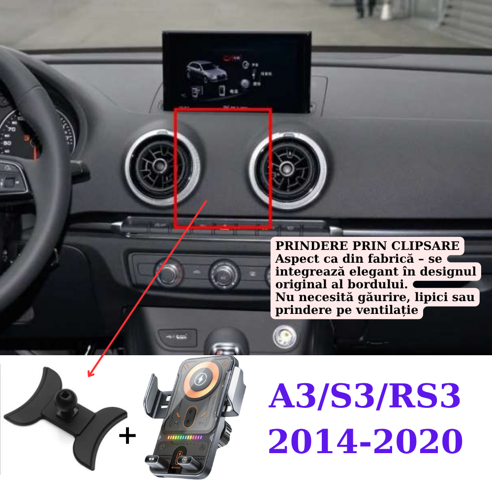Suport telefon Smart cu prindere dedicata OEM pentru Audi A3/S3/RS3 2014-2020