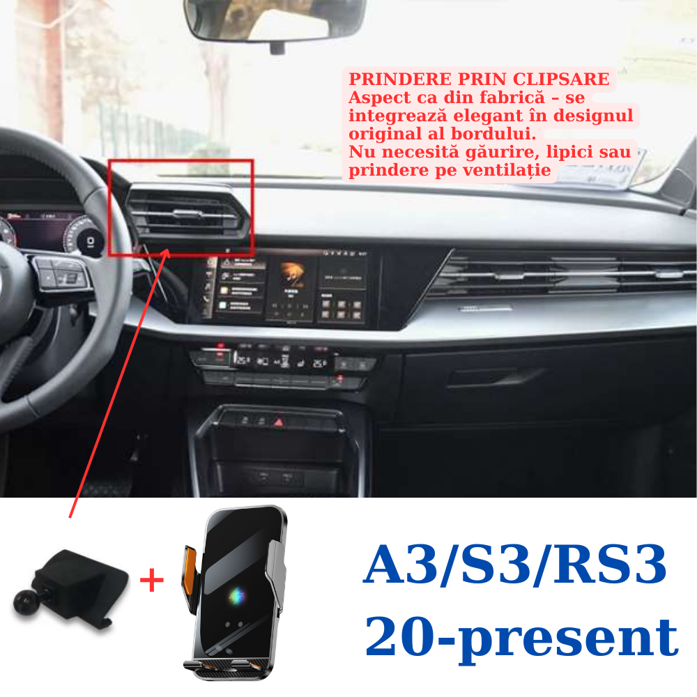 Suport telefon Smart cu prindere dedicata OEM pentru Audi A3/S3/RS3 2020-PREZENT