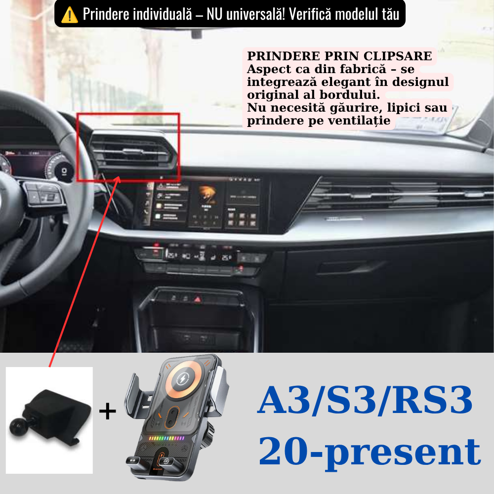 Suport telefon Smart cu prindere dedicata OEM pentru Audi A3/S3/RS3 2020-PREZENT