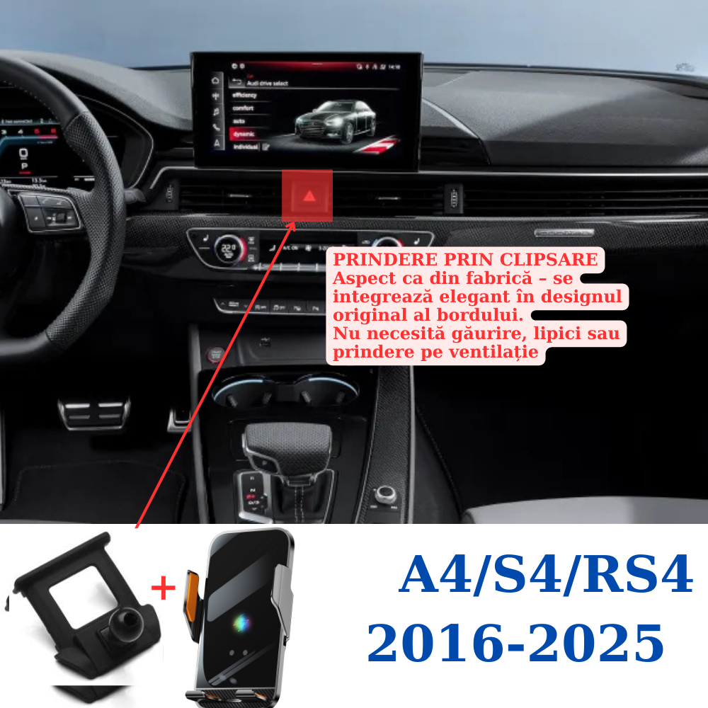 Suport telefon Smart cu prindere dedicata OEM pentru Audi A4/S4/RS4 2016-2025 A5/S5/RS5 2016-2025