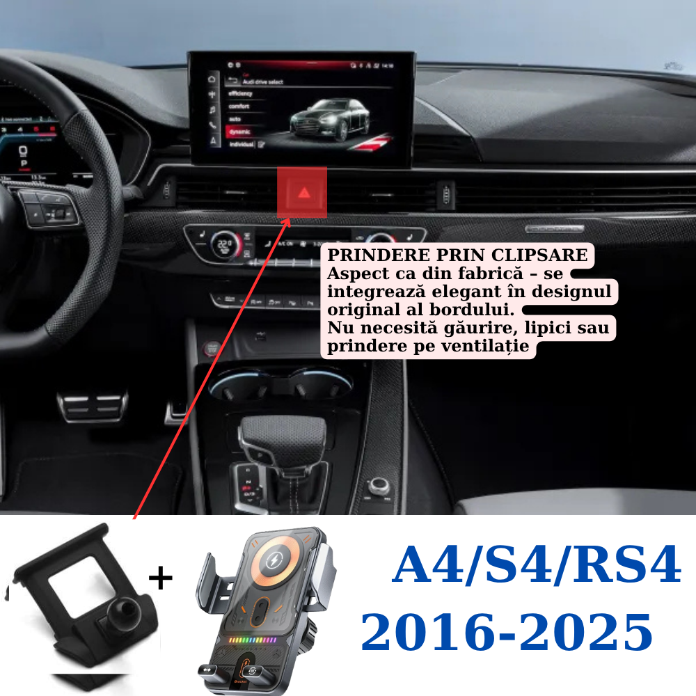 Suport telefon Smart cu prindere dedicata OEM pentru Audi A4/S4/RS4 2016-2025 A5/S5/RS5 2016-2025