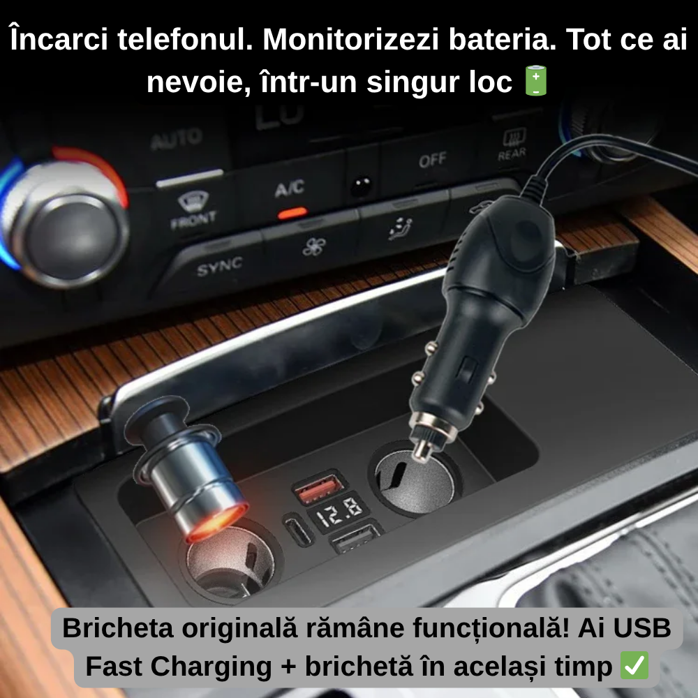 Încărcător Auto dedicat cu USB Fast Charging pentru Audi A6 / A7 c7 2010-2018 — Plug & Play în loc de Scrumieră | QC3.0 + Type-C PD2.0/3.0