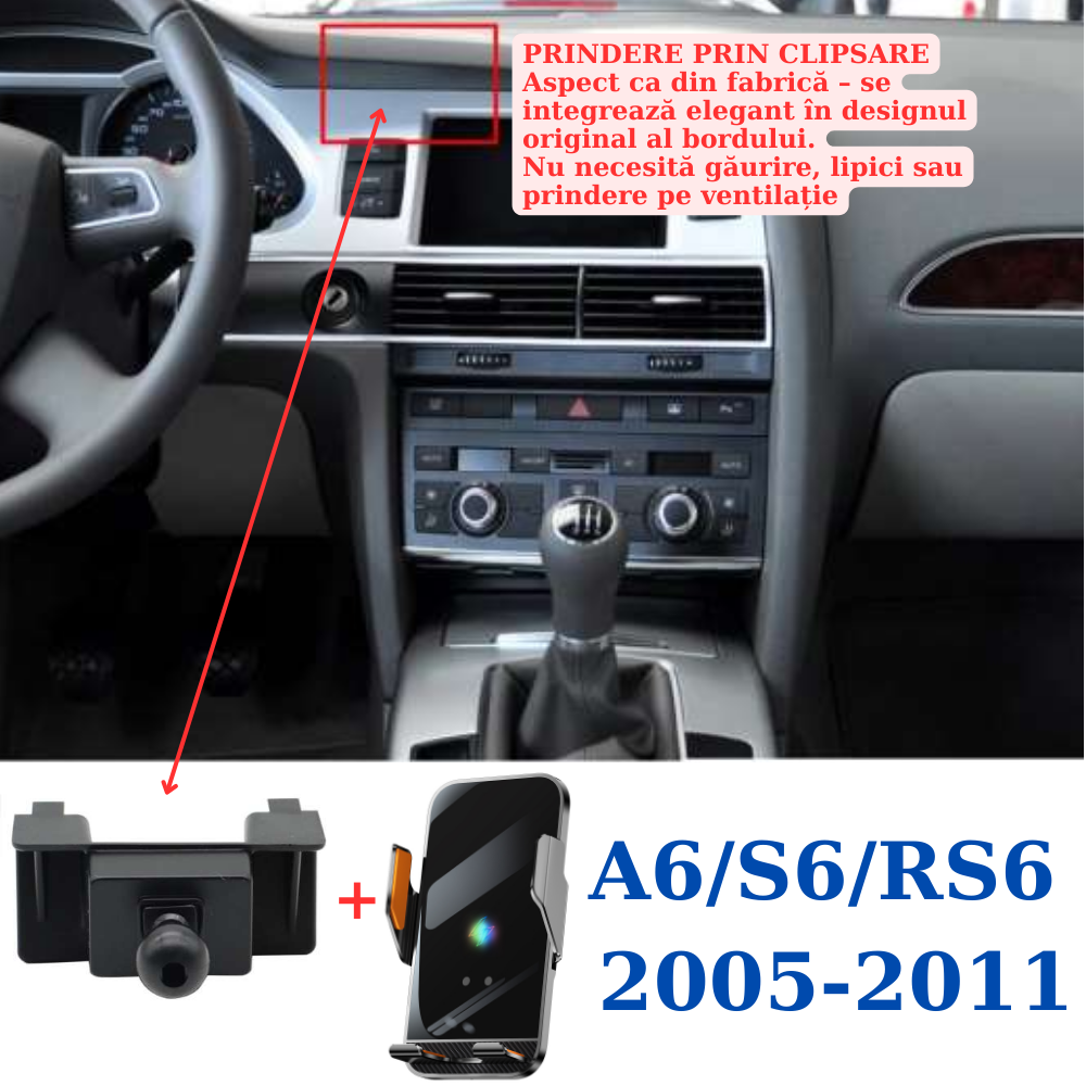 Suport telefon Smart cu prindere dedicata OEM pentru Audi A6/S6/RS6 C6 2005-2011