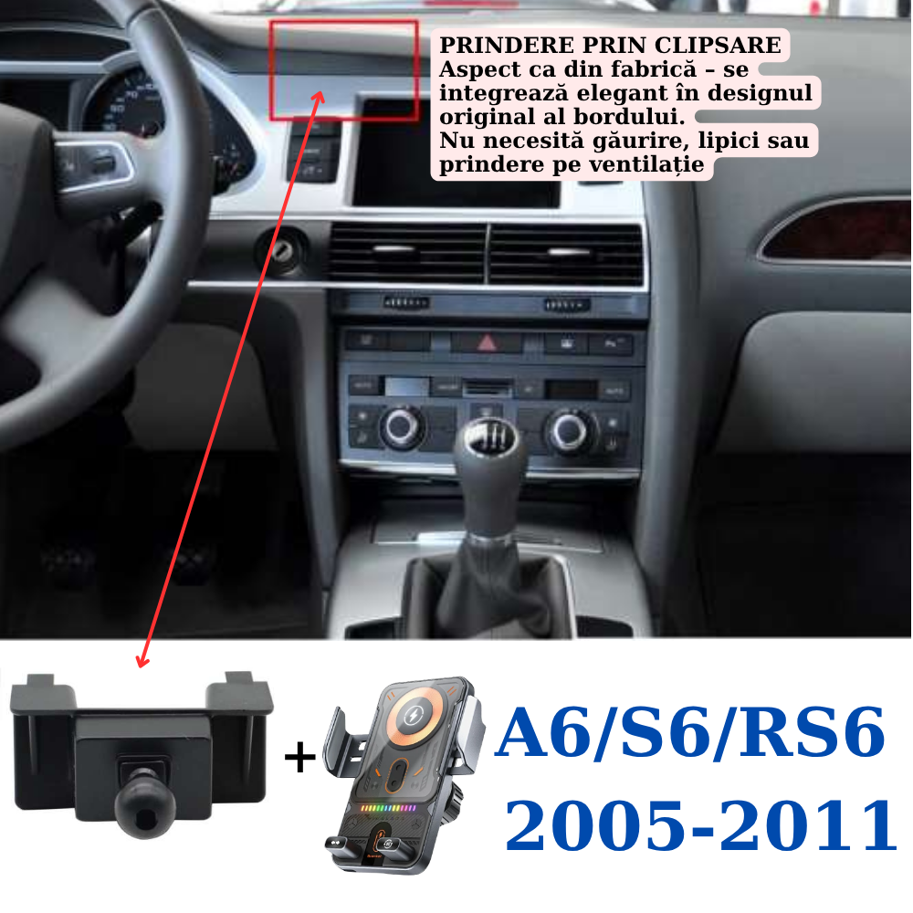 Suport telefon Smart cu prindere dedicata OEM pentru Audi A6/S6/RS6 C6 2005-2011
