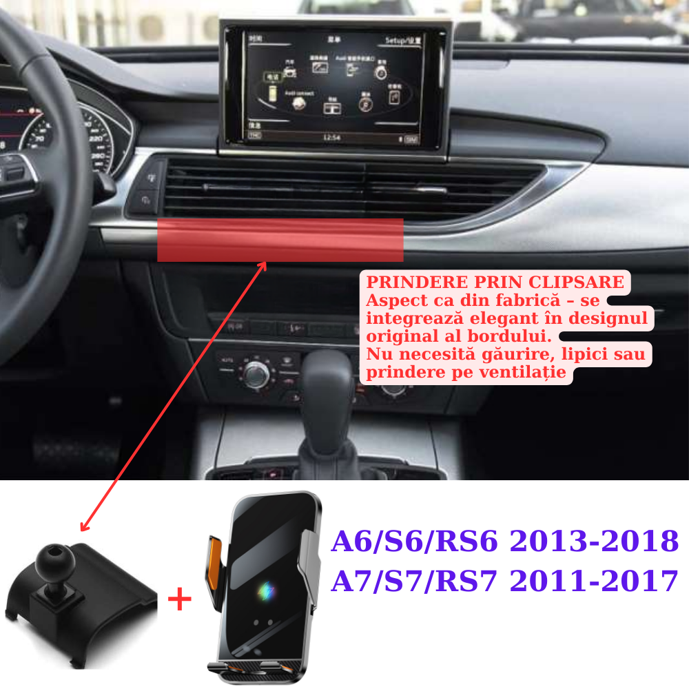 Suport telefon Smart cu prindere dedicata OEM pentru Audi A6&A7/S6&S7/RS6&RS7 2013-2018