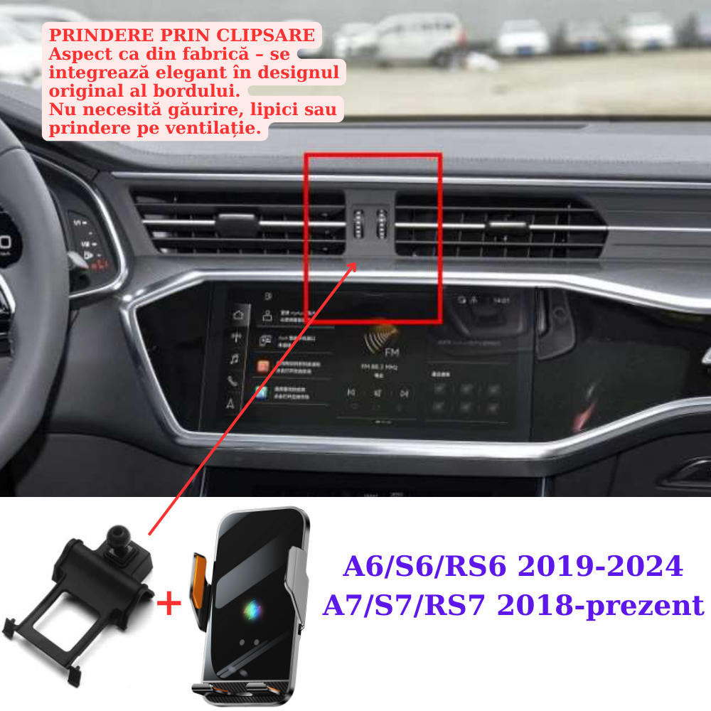 Suport telefon Smart cu prindere dedicata OEM pentru Audi A6&A7/S6&S7/RS6&RS7 2019-2024-PREZENT