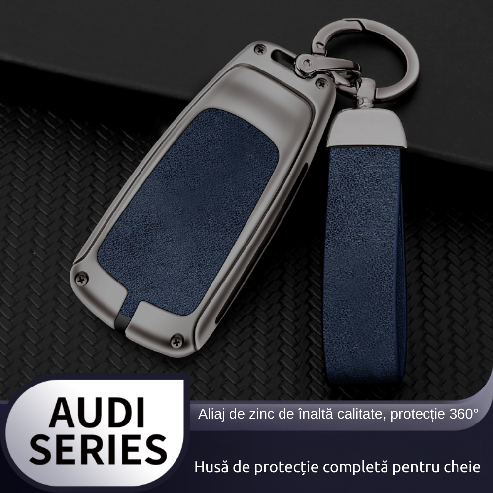 Husa cheie auto premium dedicata Audi 2009 – 2019  din aliaj si piele naturala – set complet, protecție elegantă & cutie cadou