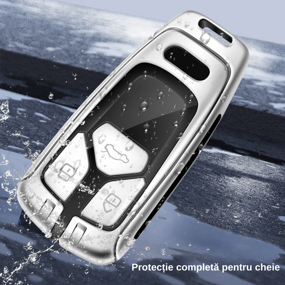 Husa cheie auto premium dedicata Audi 2009 – 2019  din aliaj si piele naturala – set complet, protecție elegantă & cutie cadou